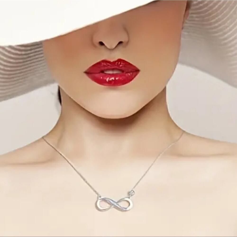 Silver Plated Infinity Necklace – Sparkling Zircon Pendant, Wedding Jewelry